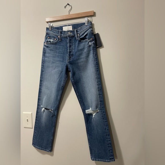 NWT Mother Tomcat Highwaist Frayed Open Cut Medium Wash Denim Jeans Size 25 - Picture 5 of 13